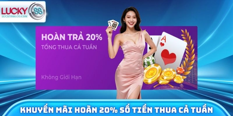 Khuyến Mãi Lucky88 Mới Nhất - Thưởng Nóng Đến 1 Tỷ Đồng 2 Khuyến mãi hoàn 20% số tiền thua cả tuần